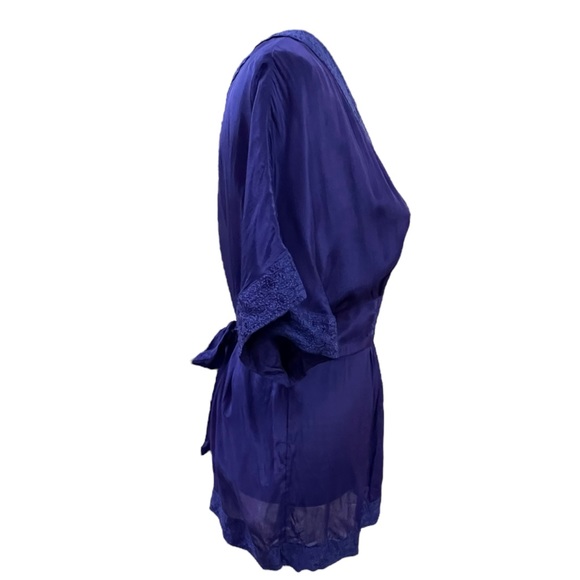 Anthropologie MAEVE Short Sleeve V Neck Tie Waist Purple Embroidered Tunic 8 INV - Picture 2 of 10